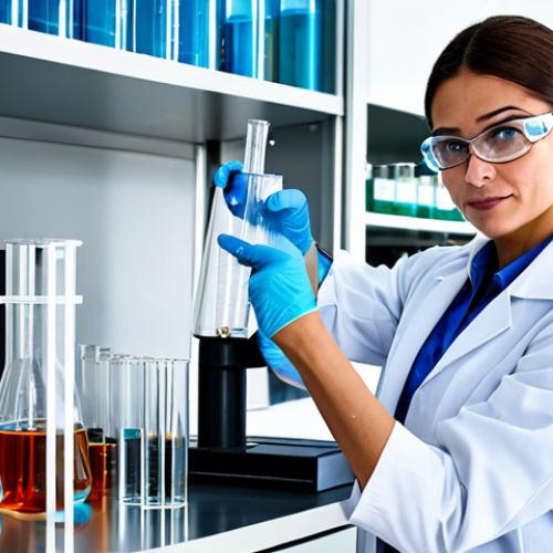 Home 4 **
A professional female scientist in a fully clothed lab coat and safety glasses, working in a modern, high-tech laboratory. Beakers, test tubes, and scientific equipment are visible in the background. Perfect anatomy, correct proportions, natural pose, well-formed hands, proper finger count, professional photography, high quality, safe for work, appropriate content, fully clothed, professional.
**