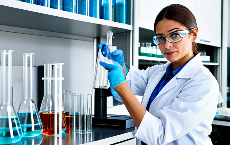 **
A professional female scientist in a fully clothed lab coat and safety glasses, working in a modern, high-tech laboratory. Beakers, test tubes, and scientific equipment are visible in the background. Perfect anatomy, correct proportions, natural pose, well-formed hands, proper finger count, professional photography, high quality, safe for work, appropriate content, fully clothed, professional.
**