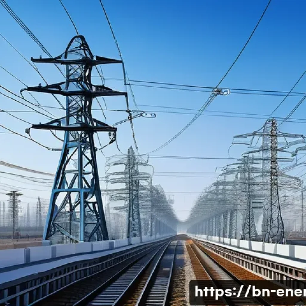 고온 초전도체 응용 - A futuristic power transmission grid featuring high-temperature superconductors, glowing blue and si...