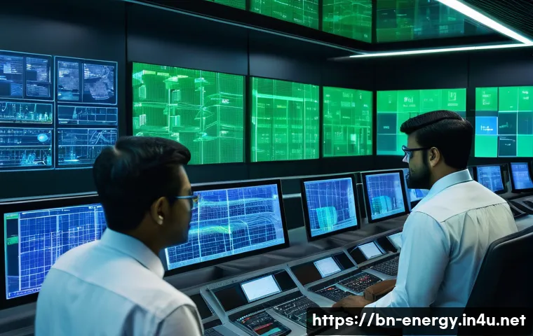 전력망 안정성 분석 - A highly detailed illustration of a modern smart electrical grid control room in Bangladesh, featuri...