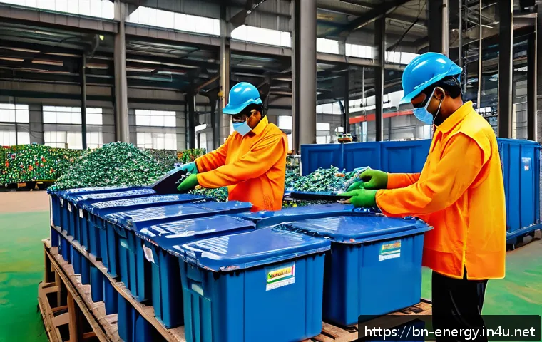 폐배터리 재활용 기술 - A detailed, realistic industrial recycling facility in Bangladesh focused on advanced battery recove...