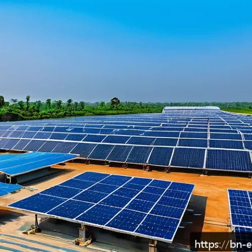 Home 17 에너지 전환 경제성 분석 - A modern industrial factory rooftop in Bangladesh with a large array of sleek solar panels under a b...